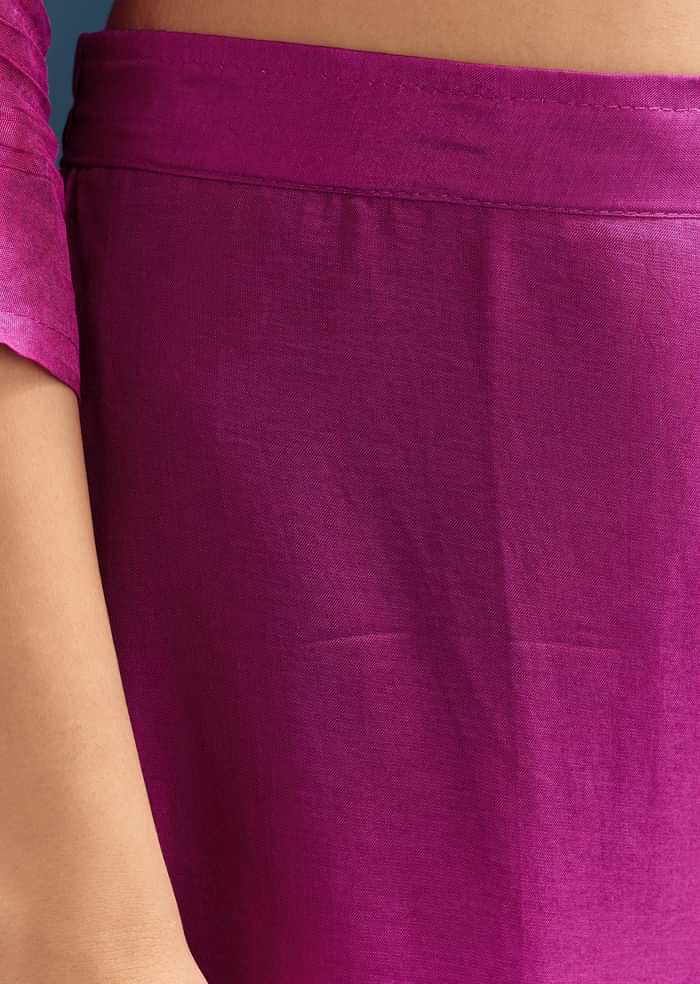 Purple Dola Silk Kurta Set With Floral Print And Embroidered Accents
