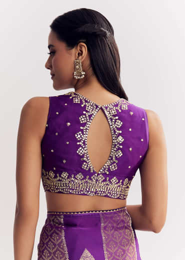 Purple Dola Silk Saree With Gota Patti Motif And Embroidered Blouse