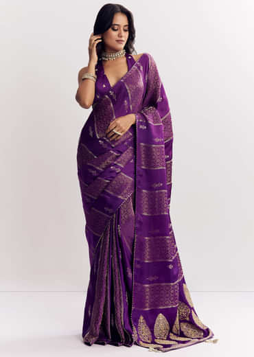 Purple Dola Silk Saree With Gota Patti Woven Motif