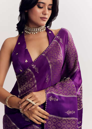 Purple Dola Silk Saree With Gota Patti Woven Motif