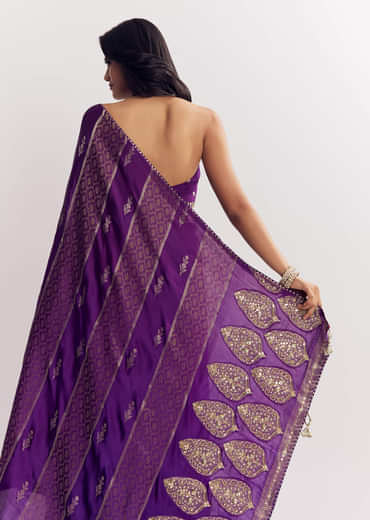 Purple Dola Silk Saree With Gota Patti Woven Motif