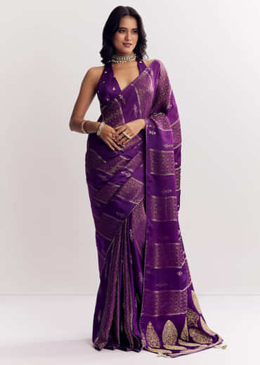 Purple Dola Silk Saree With Gota Patti Woven Motif
