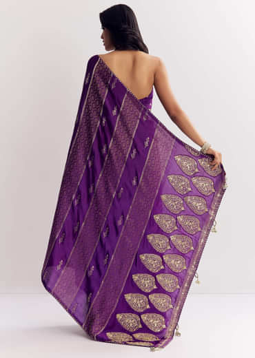 Purple Dola Silk Saree With Gota Patti Woven Motif