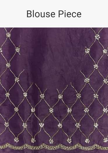 Purple Embroidered Crushed Tissue Saree With Cutdana And Sequins