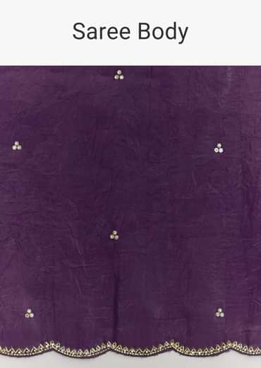 Purple Embroidered Crushed Tissue Saree With Cutdana And Sequins