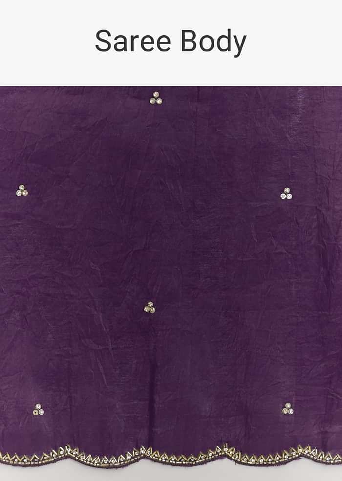 Purple Embroidered Crushed Tissue Saree With Cutdana And Sequins