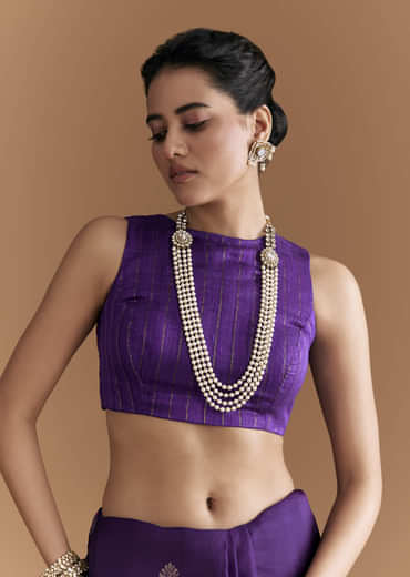 Purple Linen Woven Saree With Brocade And Zari Work