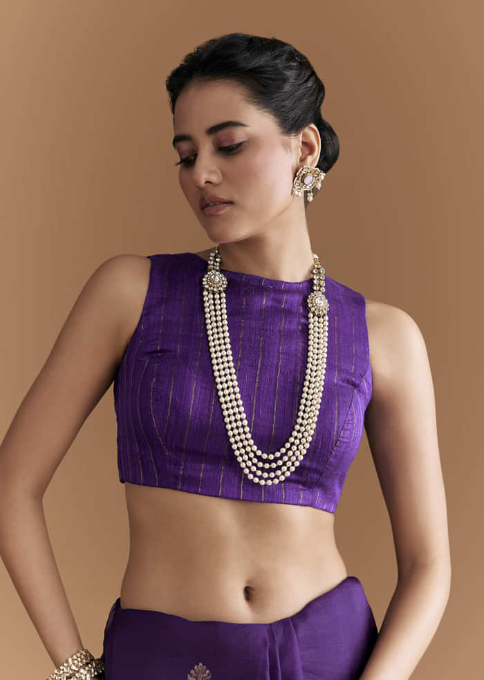 Purple Linen Woven Saree With Brocade And Zari Work