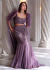 Purple Net Bridal Lehenga With Cutdana And Beads Embroidery