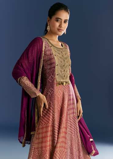 Purple Organza Bandhani Anarkali Suit With Dupatta