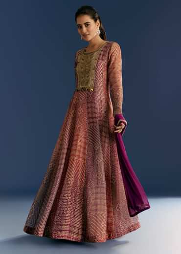 Purple Organza Bandhani Anarkali Suit With Dupatta