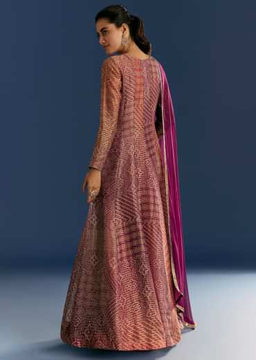 Purple Organza Bandhani Anarkali Suit With Dupatta