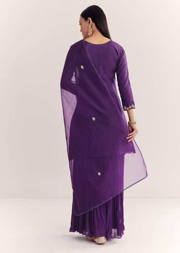 Purple Organza Embroidered Kurta Set With Dupatta