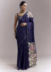 Purple Organza Silk Saree With Floral Embroidery And Cutwork