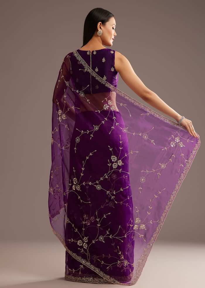Purple Organza Tissue Saree With Sequins And Cutdana Jaal