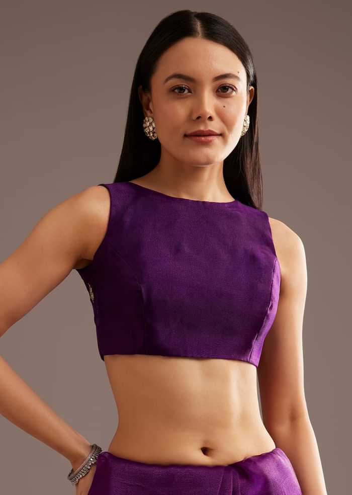 Purple Organza Tissue Saree With Sequins And Cutdana Jaal