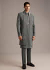 Purple Rayon Indo Western Set For Men With Heavy Hand Embroidery
