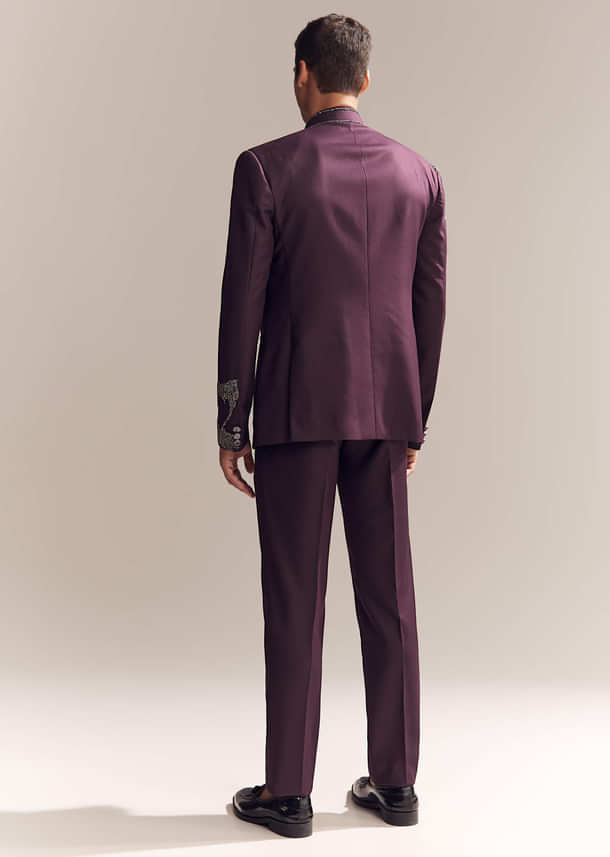 Purple Rayon Jodhpuri Suit For Men With Bead Embroidery