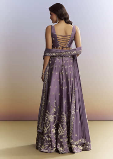 Purple Satin Bridesmaid Lehenga With Heavy Embroidery