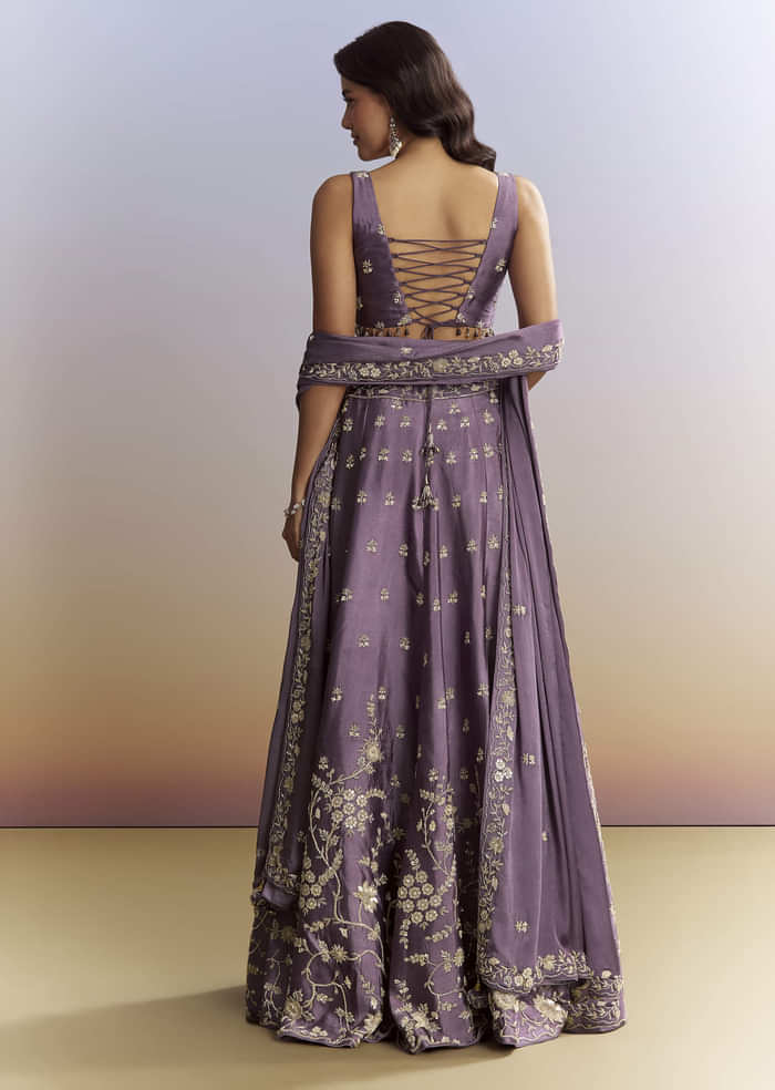 Purple Satin Bridesmaid Lehenga With Heavy Embroidery