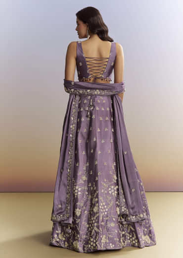 Purple Satin Bridesmaid Lehenga With Heavy Embroidery