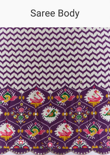 Purple Satin Saree With Ikat Print And Nature Motifs