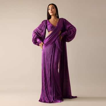 Purple Shimmer Pre-Draped Saree Gown