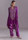 Purple Silk Co-Ord Set With Traditional Bandhani And Leheriya Print