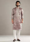 Purple Silk Kurta Set For Men With Floral Print Mirror And Resham Work