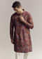 Purple Silk Kurta For Men With Floral Print