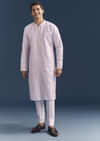 Purple Silk Kurta Set For Men With Mirror Embroidery