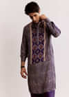 Silk Ajrakh Printed Kurta Set In Purple