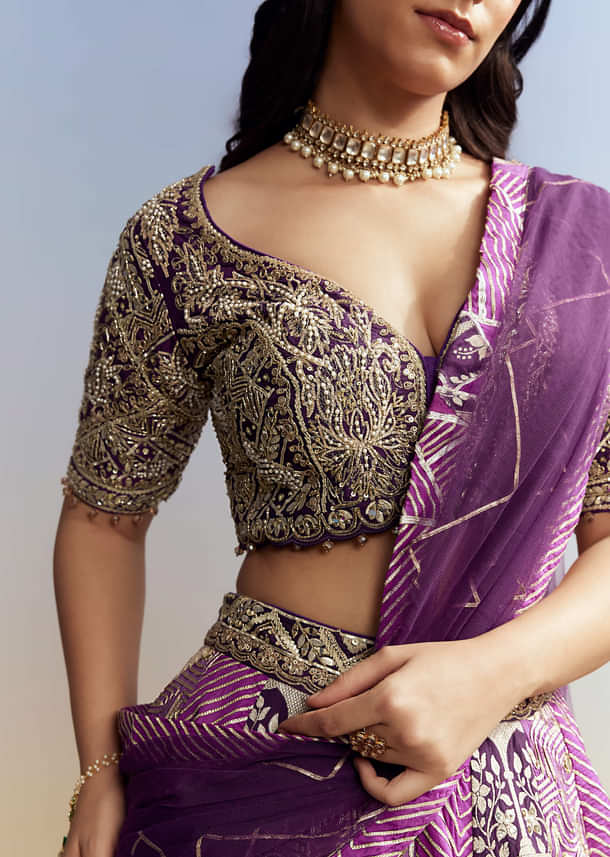 Purple Silk Lehenga with Embellished Choli