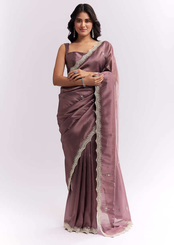 Purple Silk Organza Saree With Heavy Hand Embroidery Purple Silk Organza Saree With Heavy Hand Embroidery