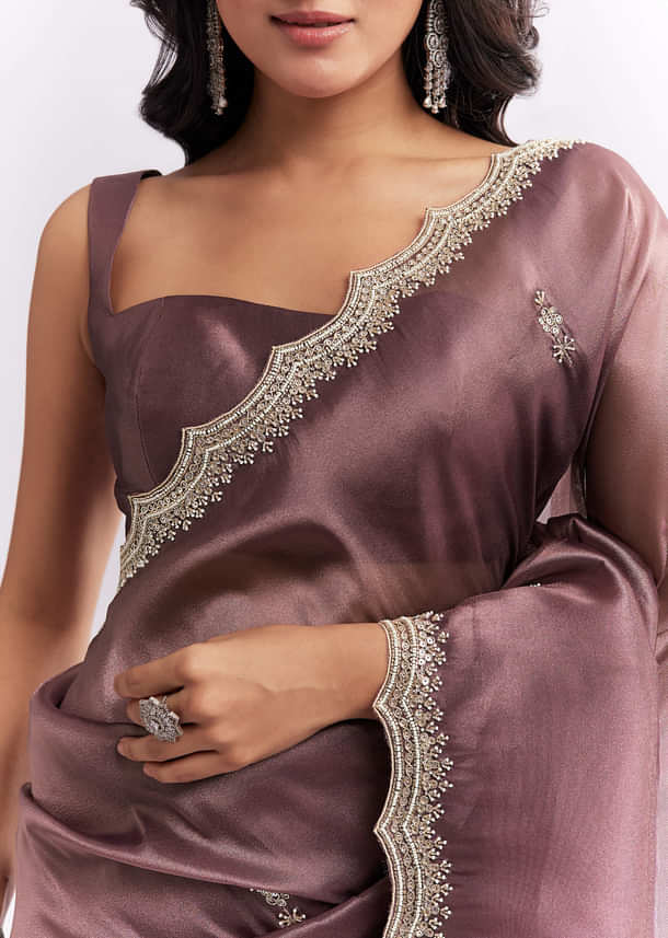 Purple Silk Organza Saree With Heavy Hand Embroidery Purple Silk Organza Saree With Heavy Hand Embroidery