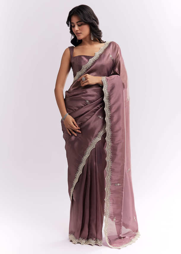 Purple Silk Organza Saree With Heavy Hand Embroidery Purple Silk Organza Saree With Heavy Hand Embroidery