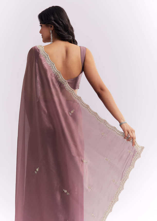 Purple Silk Organza Saree With Heavy Hand Embroidery Purple Silk Organza Saree With Heavy Hand Embroidery