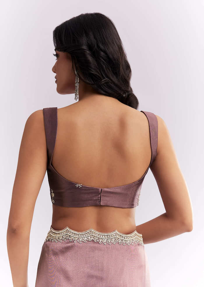 Purple Silk Organza Saree With Heavy Hand Embroidery