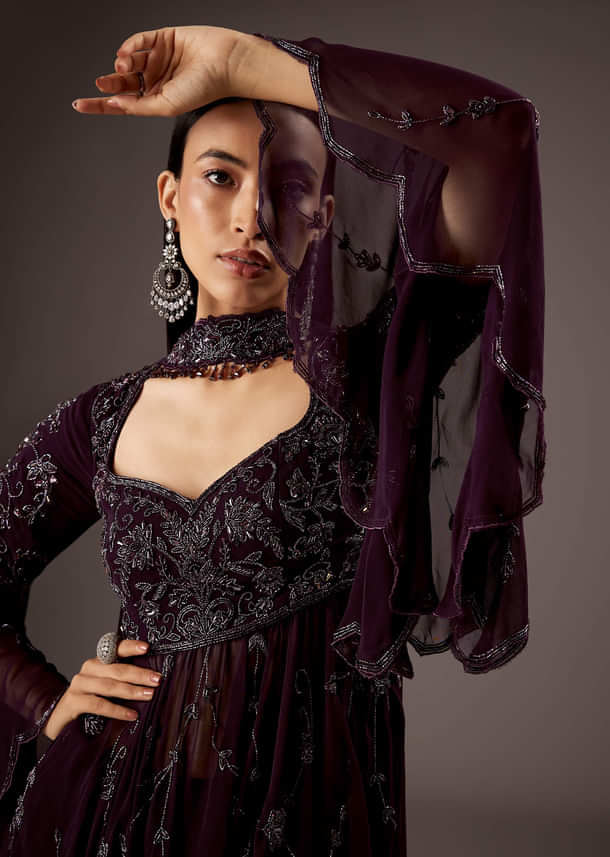 Purple Silk Palazzo Suit With Elegant Hand Work