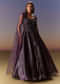 Purple Sleeveless Gown With Floral Shoulder Embroidery And Trail