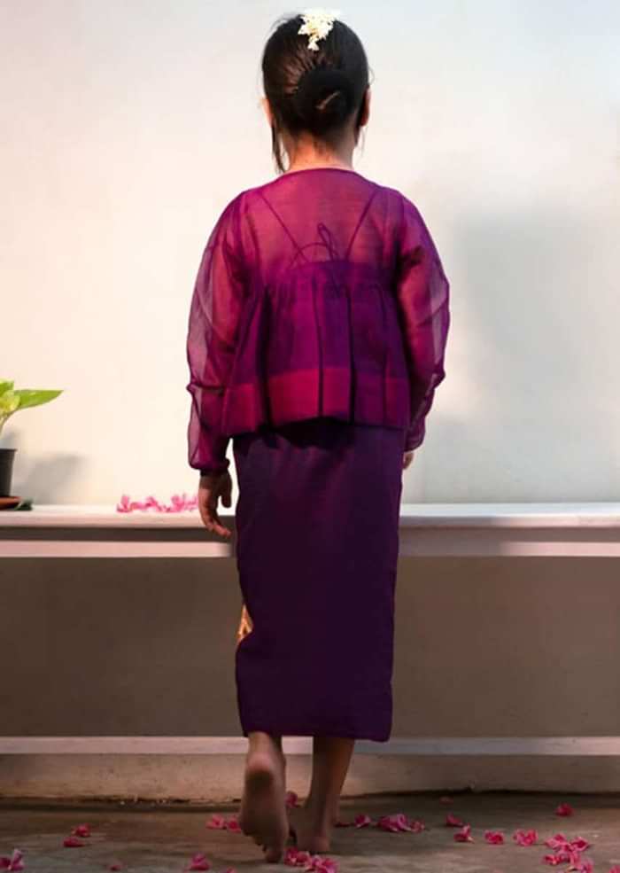 Kalki Girls Purple Slip Dress With Adjustable Tie Up And Angrakha Jacket Love The World Today