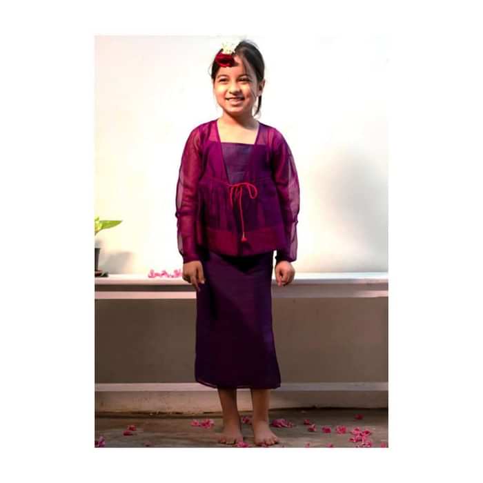 Kalki Girls Purple Slip Dress With Adjustable Tie Up And Angrakha Jacket Love The World Today