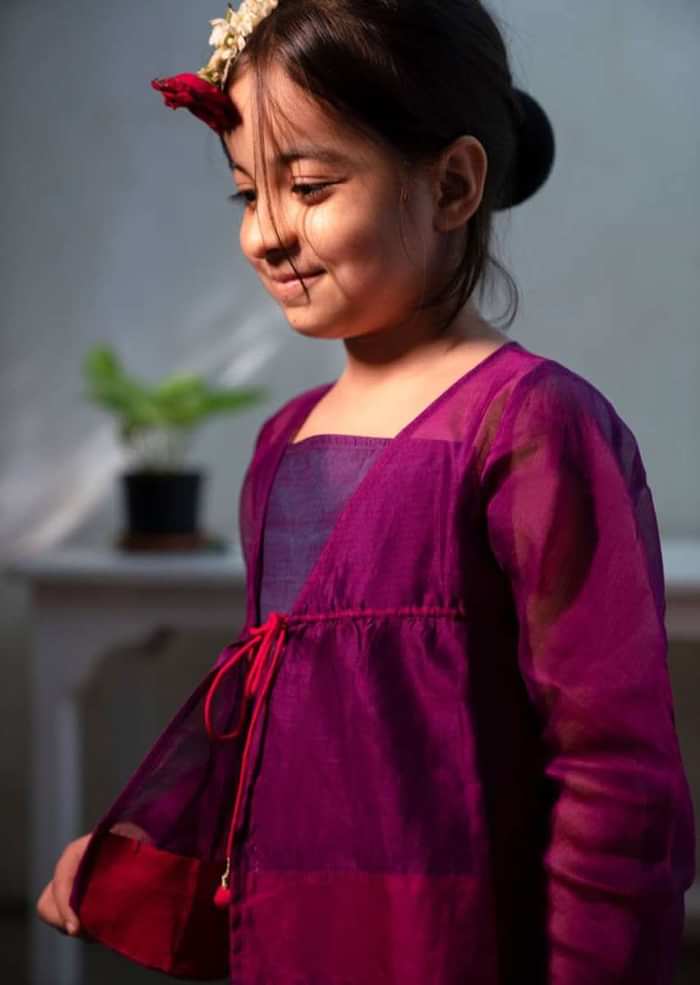 Kalki Girls Purple Slip Dress With Adjustable Tie Up And Angrakha Jacket Love The World Today