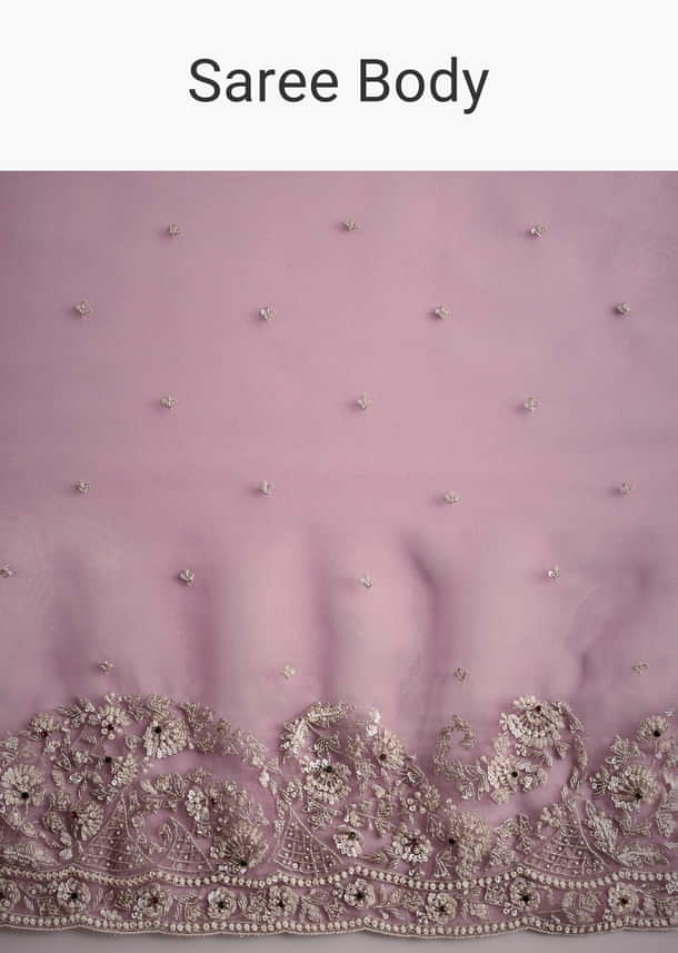 Purple Tissue Embellished Saree With Floral Embroidery All Over