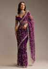 Purple Tissue Saree with Heavy Floral Embroidery