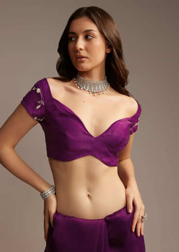 Purple Tissue Saree with Heavy Floral Embroidery