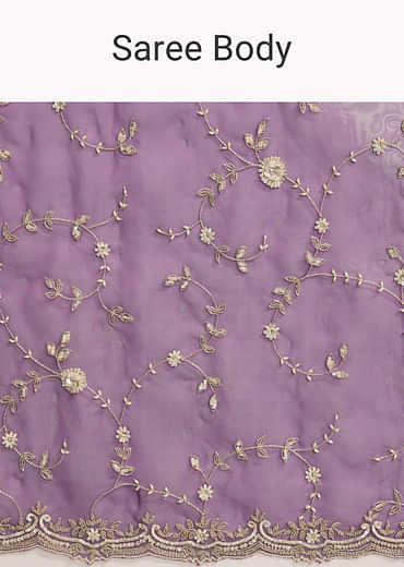 Purple Tissue Saree with Heavy Floral Embroidery
