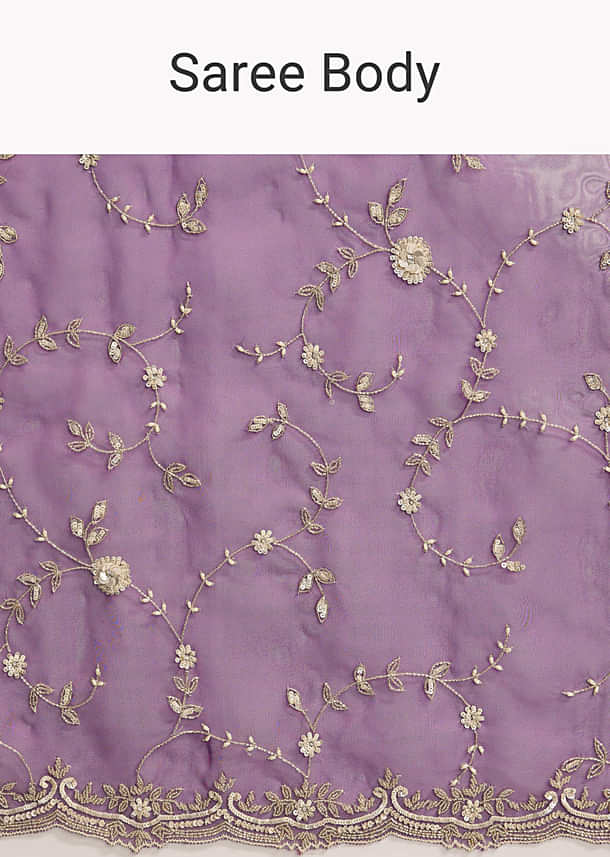 Purple Tissue Saree with Heavy Floral Embroidery
