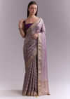 Purple Tissue Saree With Zig Zag Weave And Zari Border