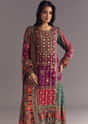 Purple Wine Floral Chinon Kurta Set With Gotta Lace Dupatta